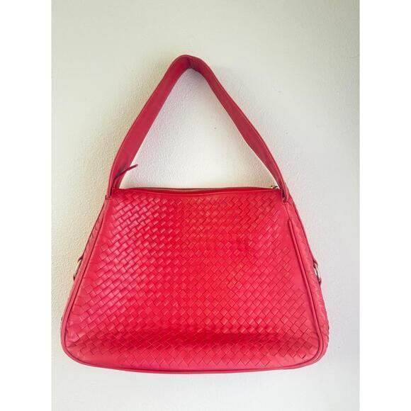 Boutique Handbags - Boutique Leather Purse Red Woven Shoulder Bag Intricate Weaving Tassel Accent